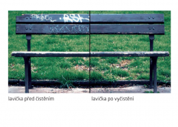 Vlhčené obrúsky Graffiti SafeWipes - lavička pred a po vyčistení