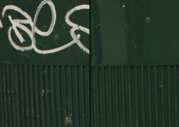 Vlhčené obrúsky Graffiti SafeWipes v akcii - kôš pred a po vyčistení